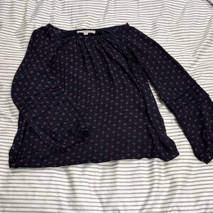 LOFT Dark Blue and Pink Patterned Blouse